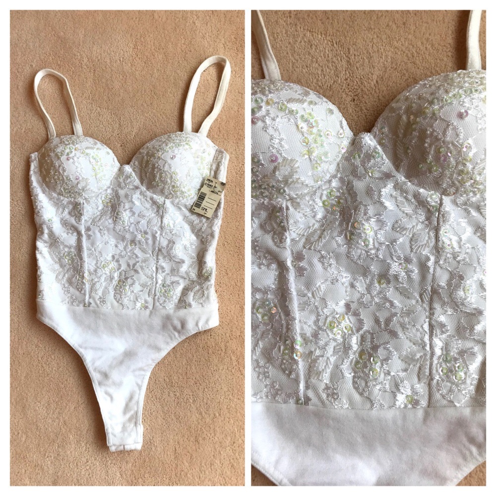 Beaded Bustier Bodysuit with Molded Cups  💕